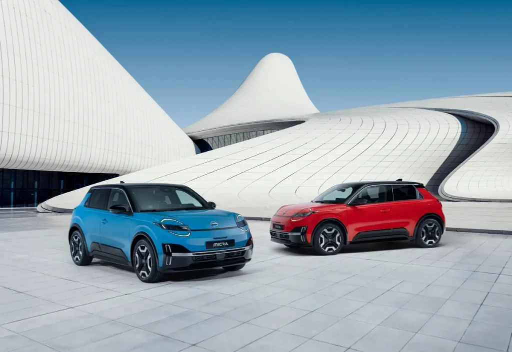 Nissan Micra ev cars in red and blue color